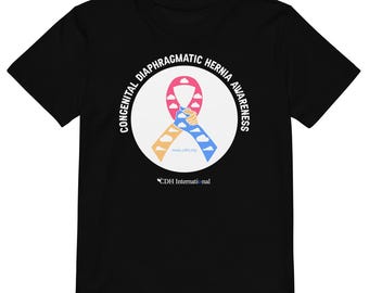 Tienda benéfica oficial de CDH - CDHAR - (10) Camiseta infantil de algodón orgánico con lazo de concienciación sobre la hernia diafragmática congénita