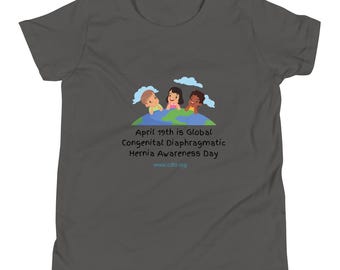 Tienda benéfica oficial de CDH - CDHA19- (10) El 19 de abril es el Día de Concientización sobre la Hernia Diafragmática Congénita. Camiseta de manga corta para jóvenes.