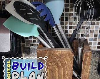 DIY Kitchen Utensil Holder Plan – Modern Spoon & Spatula Organizer | Beginner Woodworking Project Plan