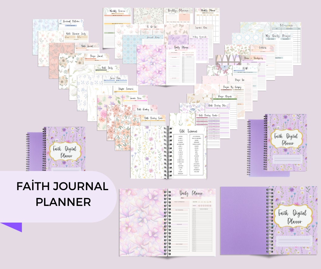Faith Planner Bible Journal Printable, Digital Download, Instant download PDF, Devotional Planner, Bible Study Prayer Sermons Notes, Journal