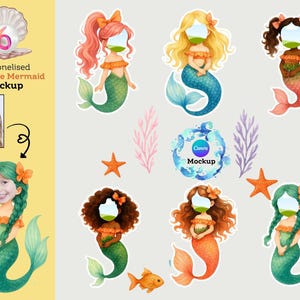 Add Your Own face clipart, Mermaid Add Your Photo Clipart, Kids Fantasy Face Cut, Mermaid Party Toppers, Girly Personalised Cupcake Toppers