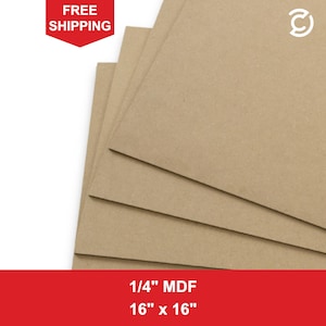 1/4" MDF Sheet 16" x 16", Thin Laser Safe Board, Glowforge Proofgrade Draftboard, CNC MDF Sheet