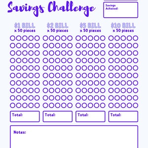 Monthly Savings Challenge Paper