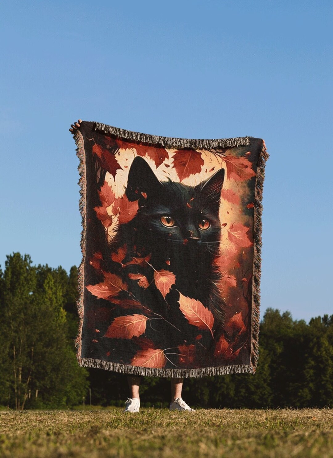 Black Cat Throw Blanket Gothic Botanical Cat Tapestry Etsy