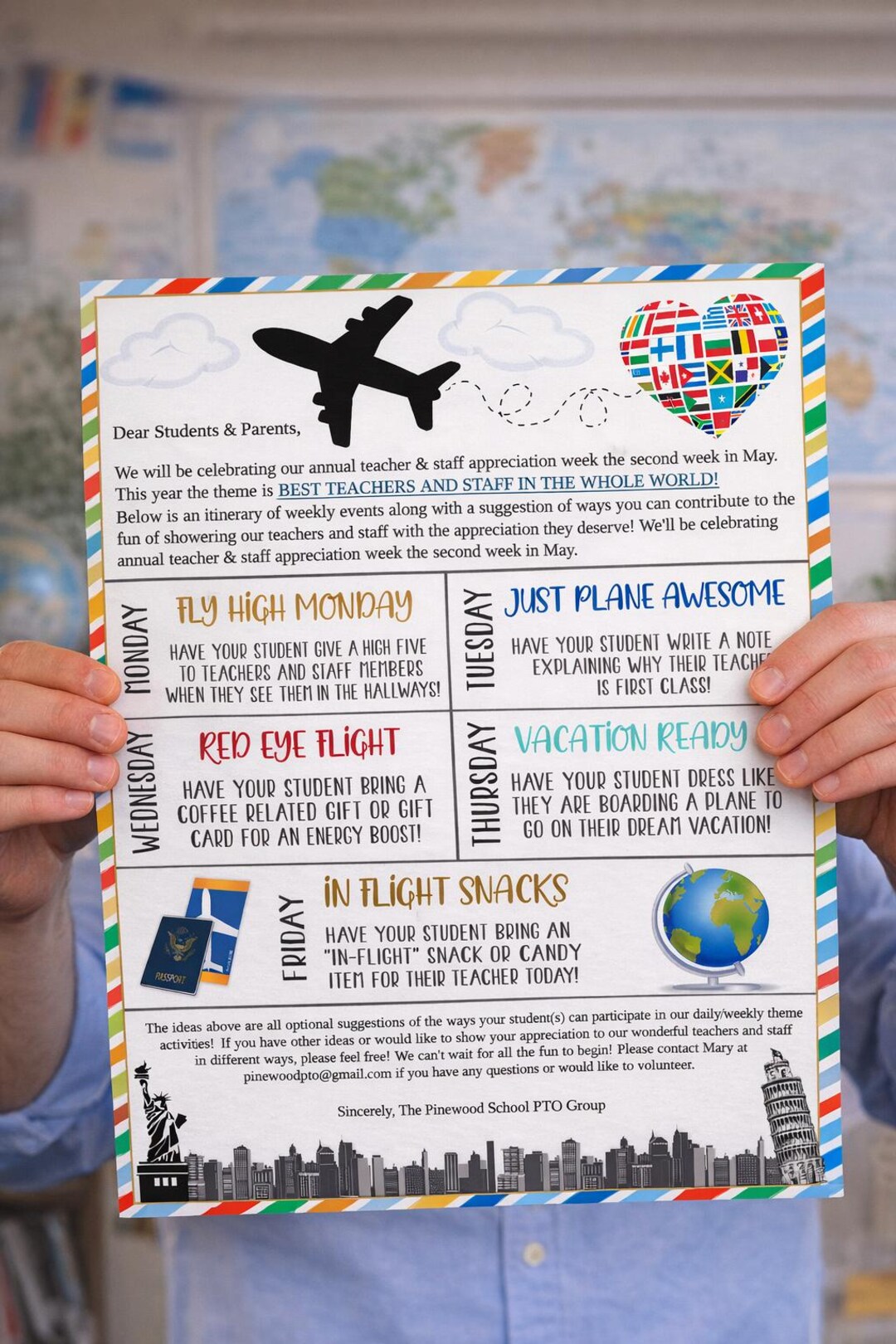 Teacher Appreciation Week Itinerary, Travel World Theme Calendar ...