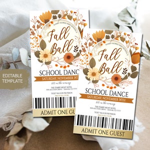 Herbst Ball Event Theme Ticket Vorlage Printable High School formeller Tanz, Heimkehr Herbst Gala Abschlussball, Papa Tochter Tanz, EDITIERBAR