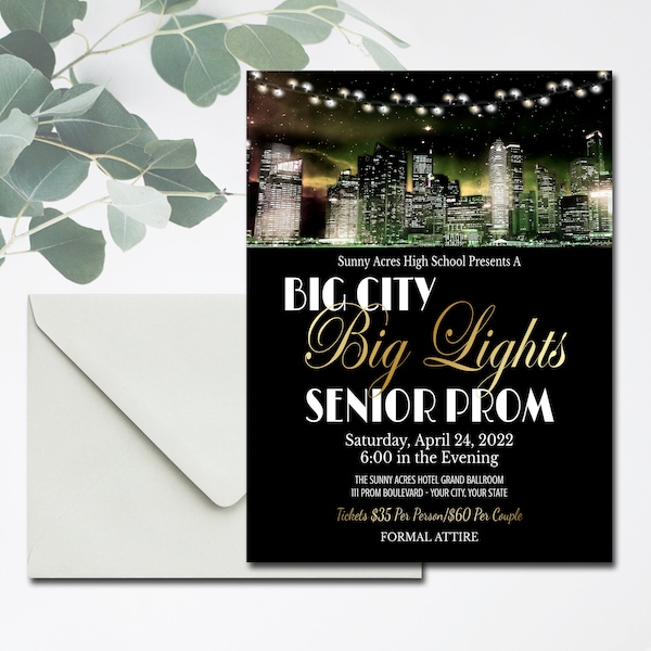 Big City Big Lights Prom Invite Template, Printable Editable, High School Formal Dance, Homecoming New York Theme, Senior Prom Junior Prom