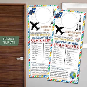 Around The World International Themed Teacher Appreciation Week Door Hanger Printable, Staff Employee Thank You, Editable Template