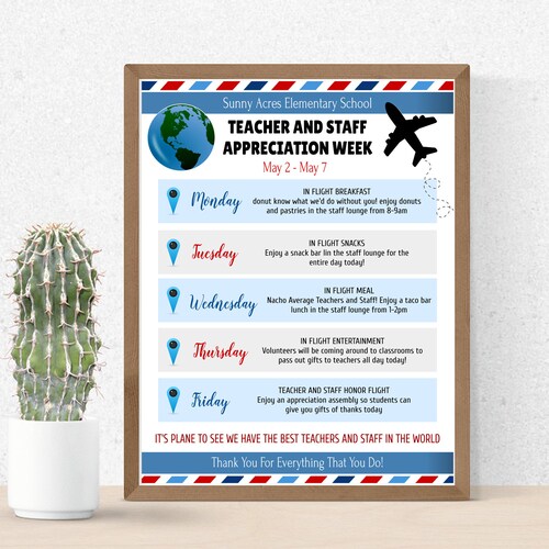 Teacher and Staff Appreciation Week Itinerary Weekly Schedule Etsy