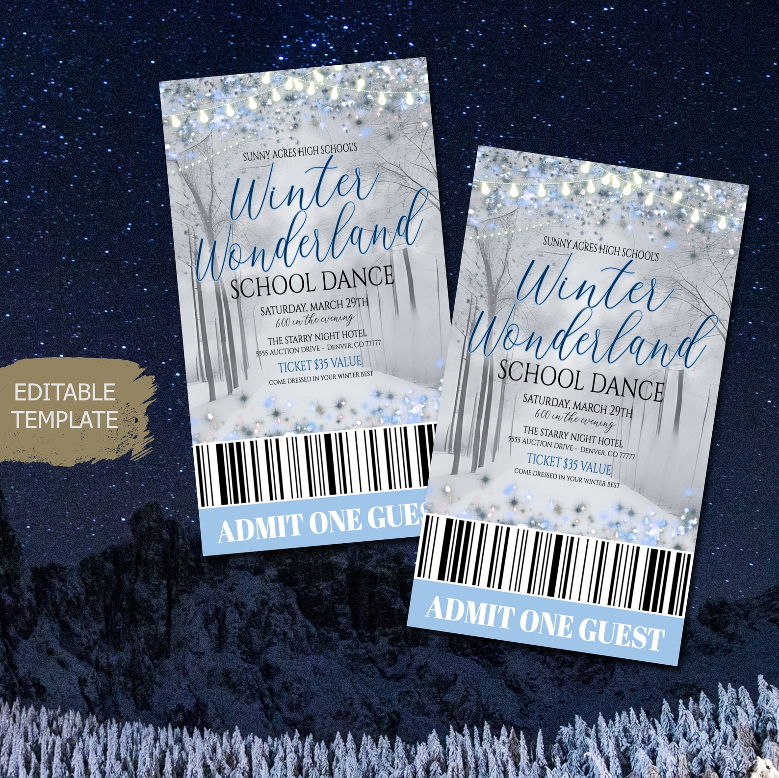 Winter Wonderland Dance Theme Ticket Template Printable High School Formal, Homecoming Senior ...