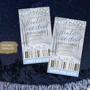 Winter Wonderland Dance Theme Ticket Vorlage druckbare High School Formal, Heimkehr Senior Junior Abschlussball, Daddy Daughter Dance, EDITIERBAR