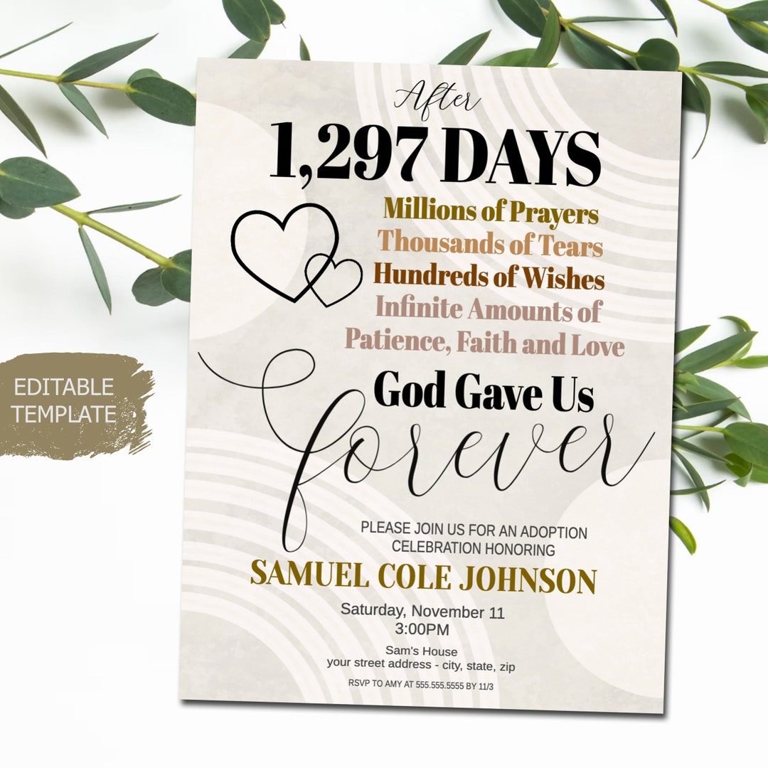 God Gave Us Forever Editable Adoption Invite Template, Printable ...