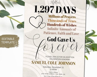 God Gave Us Forever Editable Adoption Invite Template, Printable Editable, Modern Religous Adoption Celebration Party Ceremony Invitation