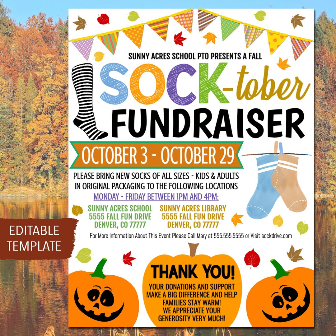 EDITABLE Sock Drive Socktober Fall Clothing Drive Flyer, Charity Church ...
