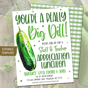 Pickle Appreciation Einladungsvorlage, Danke, du bist ein großer Dill Invite, Pickle-Themenparty, Woche zur Wertschätzung der Mitarbeiter EDITIERBAR