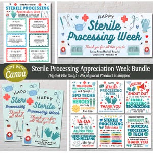 Sterile Processing Week Appreciation Set, SPD Tech Thank You Banner Itinerary Medical Sterile Processing Technician Thank You Gift Tag Decor
