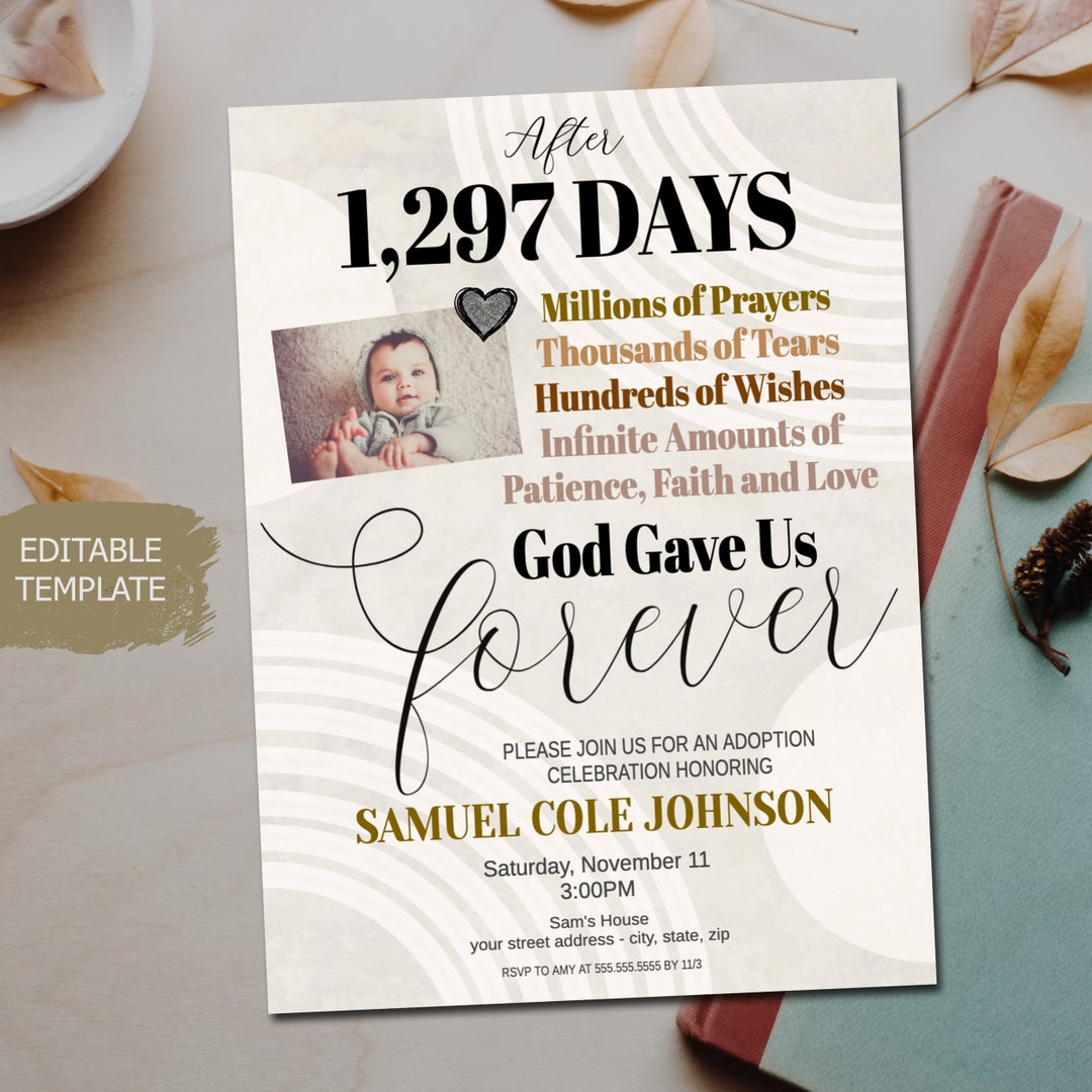God Gave Us Forever Editable Adoption Invite Template, Printable ...