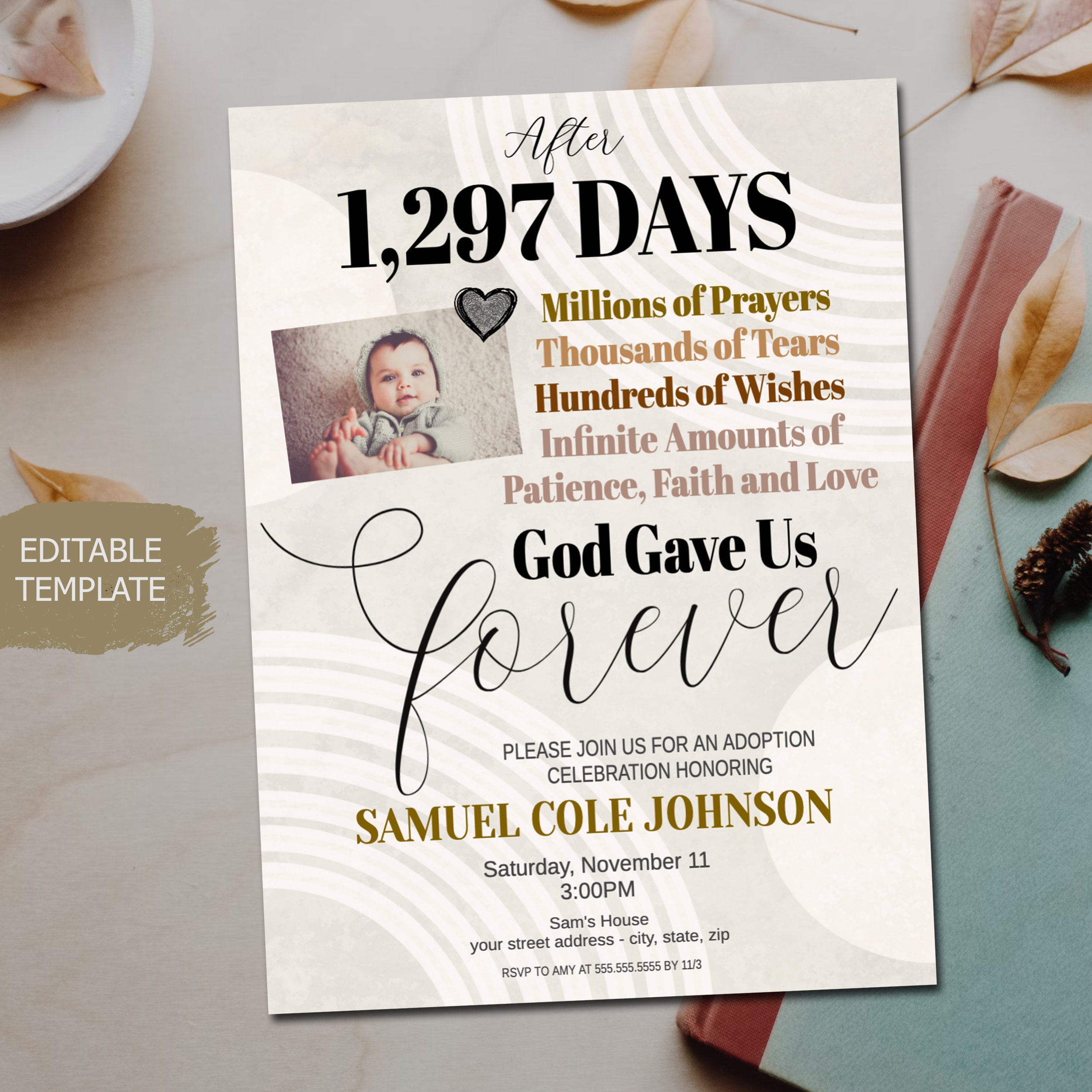 God Gave Us Forever Editable Adoption Invite Template, Printable ...