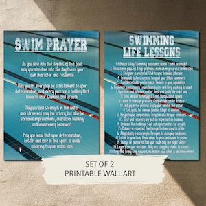 Swimming Poster Set, Swimming Life Lessons, Swim Prayer Gift, Swimmer Team, Senior Sports Present Dorm Room Art, Instant Download, PRINTABLE