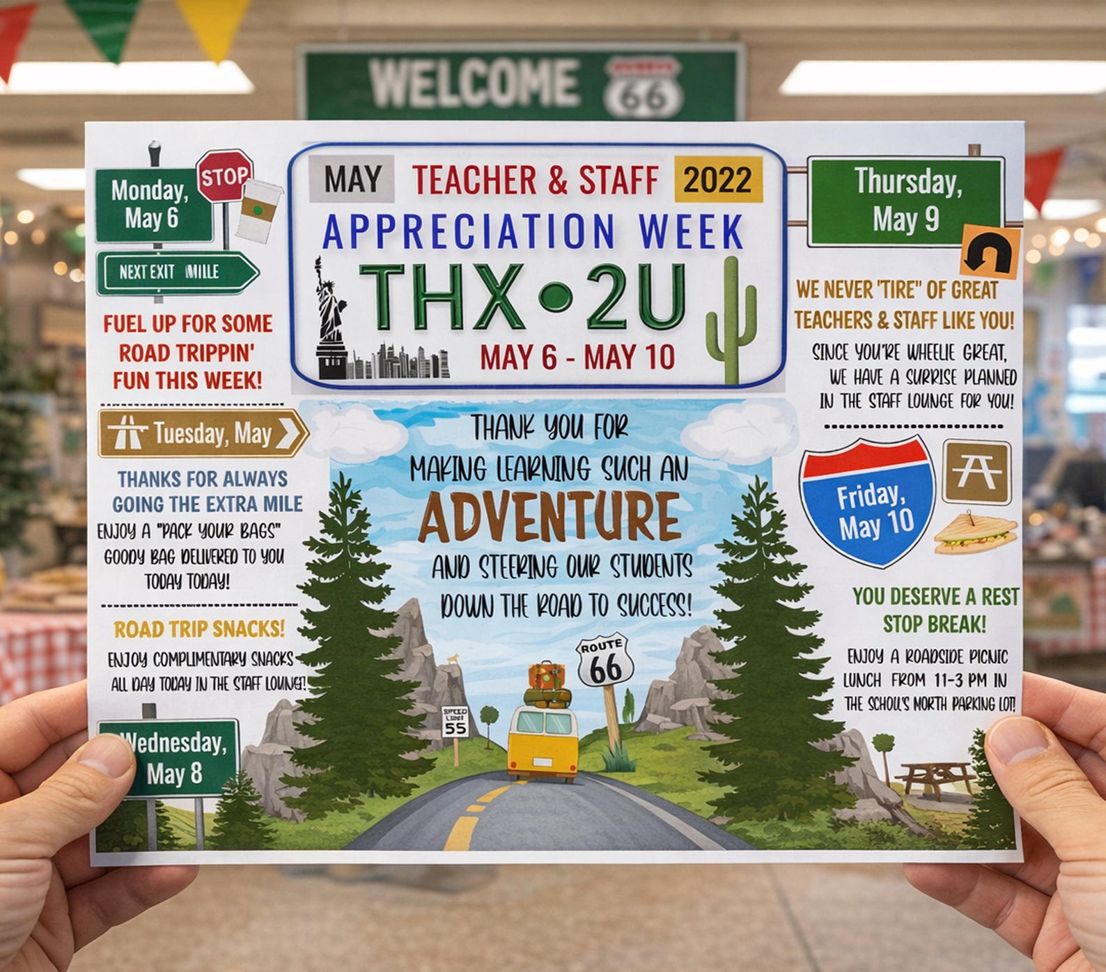 Road Trip Themed Teacher Appreciation Week Itinerary Poster Printable ...