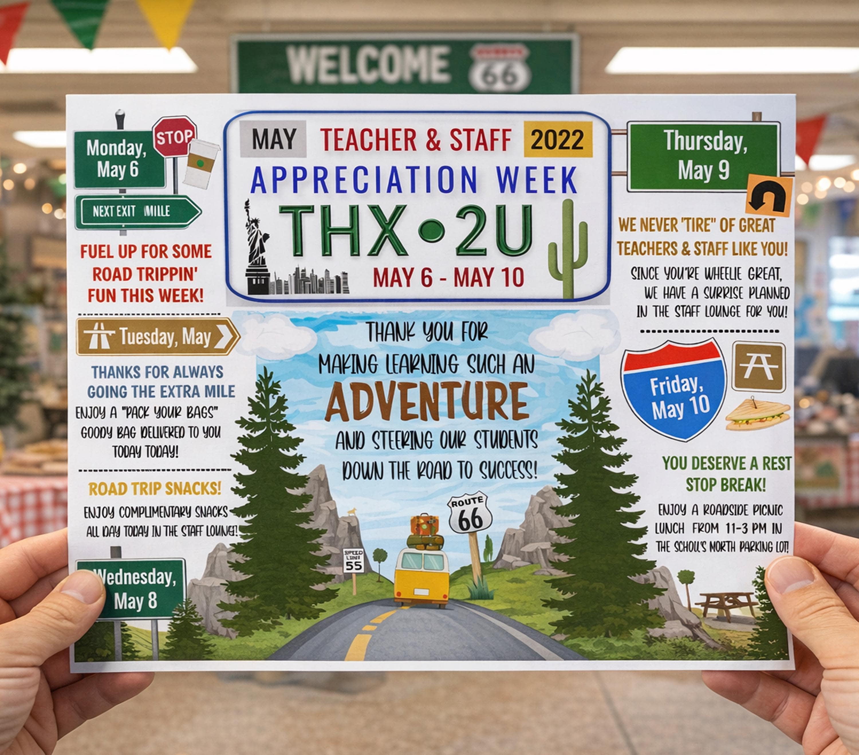 Road Trip Themed Teacher Appreciation Week Itinerary Poster Printable ...