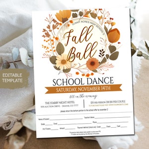 Herbst Ball Tanz Thema Vorlage druckbare High School Formal, Herbst Gala Event, Heimkehr einladen, Daddy Daughter Dance Flyer, EDITIERBAR