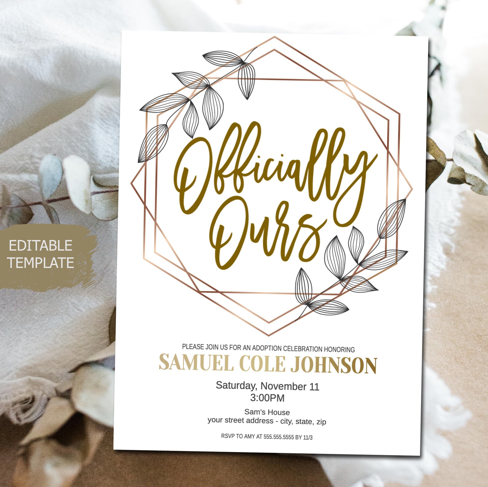 Officially Ours Editable Adoption Invite Template, Printable Editable ...