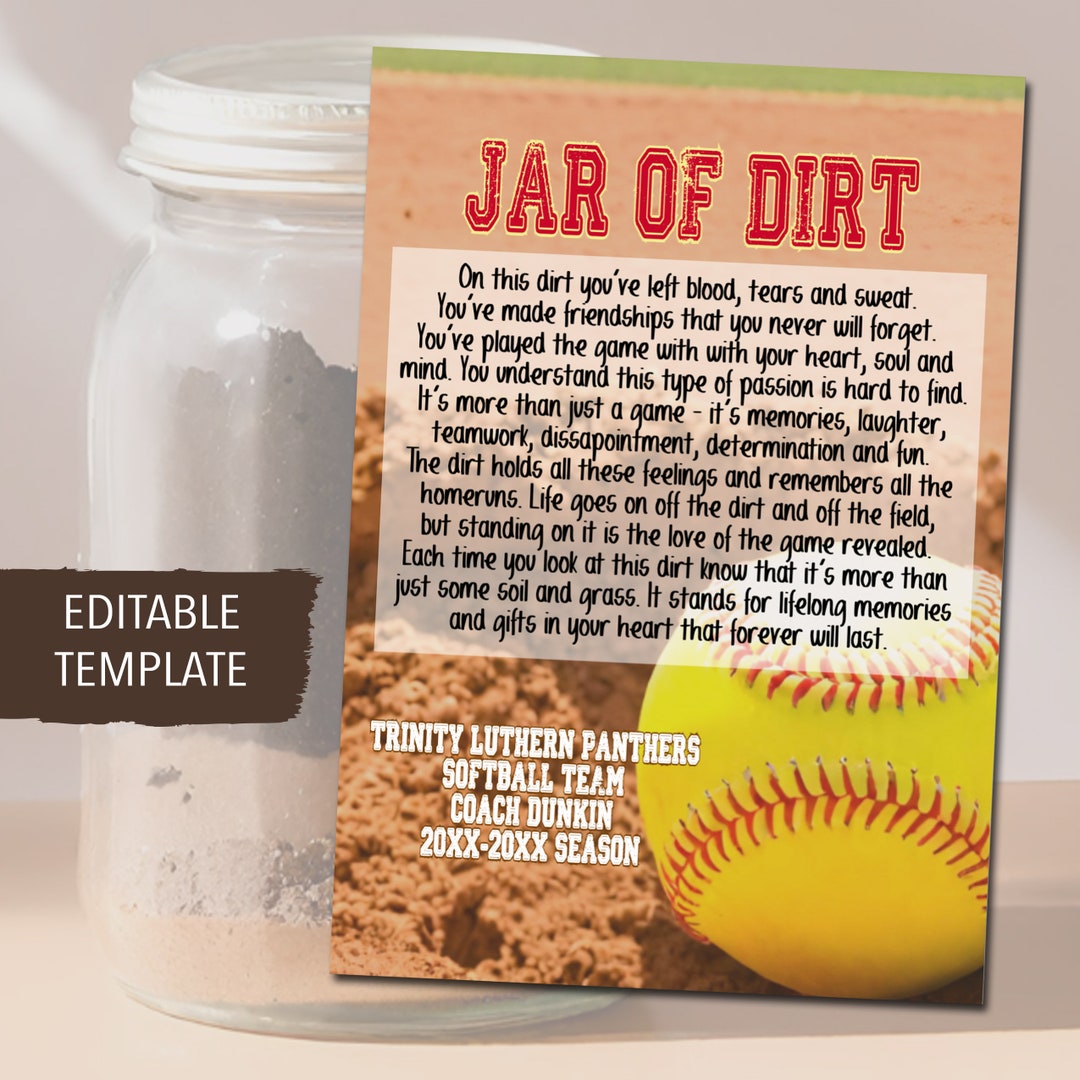 Softball Jar of Dirt Gift Tags, Printable Gift From Coach Idea