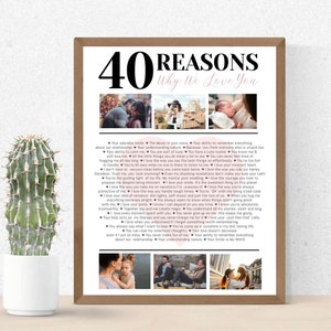 Editable Template, 40 Reasons we love you Photo Collage, Mom&#39;s 40th Birthday, Dad&#39;s 40th Birthday, 40 Things We Love About You Friend Gift