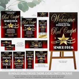 Hollywood VIP Red Carpet Party Package Theme, Prom Invite Flyer Template, High School Formal Gala Fundraiser Dance Ticket Social Media Event