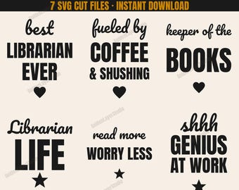 Librarian SVG Bundle, Funny Library Cut Files for Shirts, Book Lover Gift, Cricut PNG