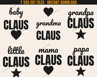 Christmas Family SVG Bundle, Matching Claus Crew Shirt Cut Files, Mama Papa Baby, Cricut PNG