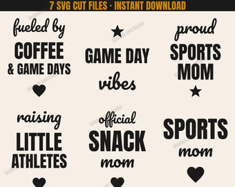 Sports Mom SVG Bundle, 7 Game Day Cut Files for Shirts, Team Mom Snack Mom Cricut PNG Instant Download