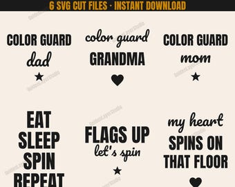Color Guard SVG Bundle, 6 Cut Files for Shirts, Color Guard Mom Dad Grandma PNG, Marching Band Family Cricut Silhouette