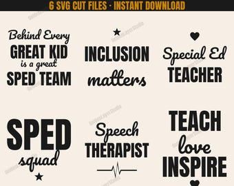 Special Education SVG Bundle, Sped Teacher Cut Files for Shirts, Speech Therapist Para Squad PNG, Back to School Cricut Silhouette Download