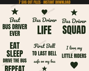 School Bus Driver SVG Bundle | 7 Funny Back to School Bus Driver Cut Files for Shirts & Gifts | Cricut Silhouette PNG