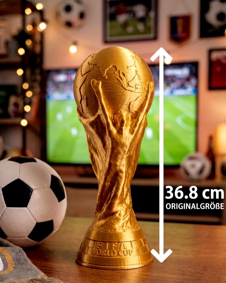3d printed world cup trophy, soccer lover gift idea, football champion decor, replica fifa style cup, sports display piece, soccer room ornament, handmade trophy decor