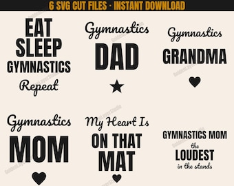 Gymnastics SVG Bundle | Gymnastics Mom Dad & Grandma Cut Files for Shirts | Cricut, Silhouette | Sports Family Gift PNG