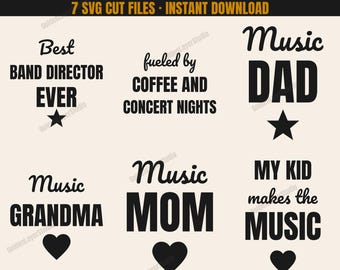 Music Parent SVG Bundle | Music Mom, Dad & Band Director Cut Files | Cricut Shirt