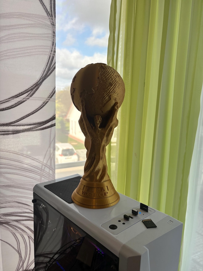 Custom 3D printed World Cup Trophy in gold – personalized football award or tournament prize