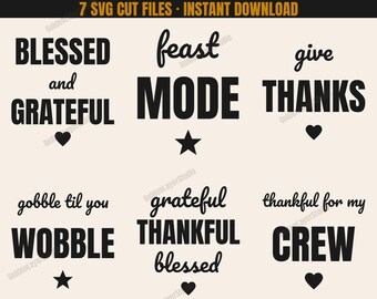 Thanksgiving SVG Bundle | Thankful Grateful Blessed Cut Files for Shirts | Fall Autumn Cricut PNG