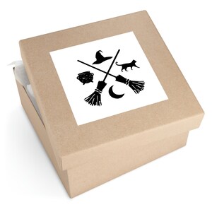 Witch Compass With Broom Cat Cauldron and Hat | Square Stickers, Indoor Outdoor