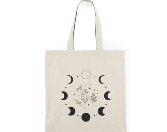 Moon Phase Crystal Natural Tote Bag