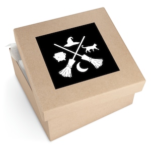 Witch Compass Broom With Hat Cauldron Cat and Moon|  Stickers, Indoor Outdoor