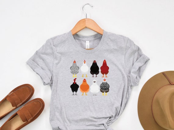 Cute Chickens Shirt, Chicken Mom Gift, Funny Bird Nerd Tshirt Chick Lovers, Farm Tee Chicken Breeds, Country Nature T-Shirt, Ladies Trendy