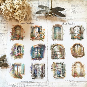 Blumen Fenster Sticker, Sticker, Scrapbooking, Junk Journal, Bullet Journal Tagebuch, Scrapbooking, Kartengestaltung, Schreibwaren, Ephemera