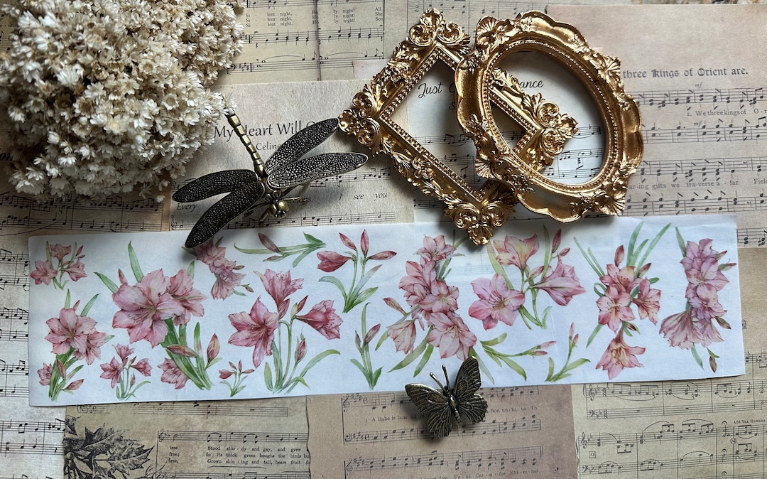 One Roll Lily Washi Tape Floral Washi Tape Scrapbooking Etsy