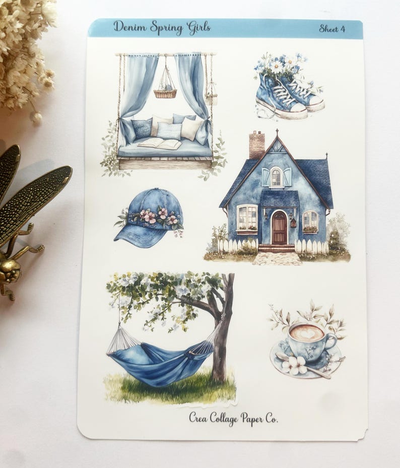 Denim Spring Girl Stickers: Scrapbook Planner Stickers - Etsy