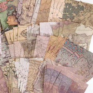 Conjunto de papel de diário de mapas pequenos vintage de 100 peças, scrapbooking, diário de lixo, planejador, diário com marcadores, artesanato, papel artesanal, artesanato