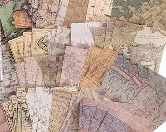 Vintage World Map Paper Set, Handmade Scrapbooking Ephemera